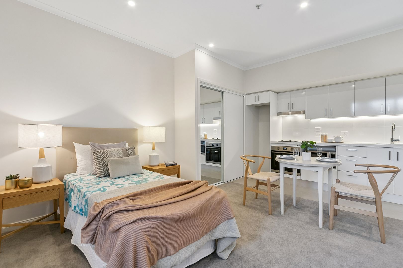 Modern studio apartment with a new kitchen