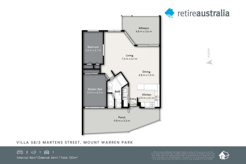 Beautiful two-bedroom, one bathroom villa with covered rear entertaining area.