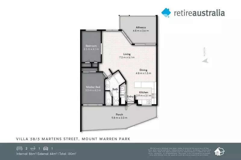 Beautiful two-bedroom, one bathroom villa with covered rear entertaining area.