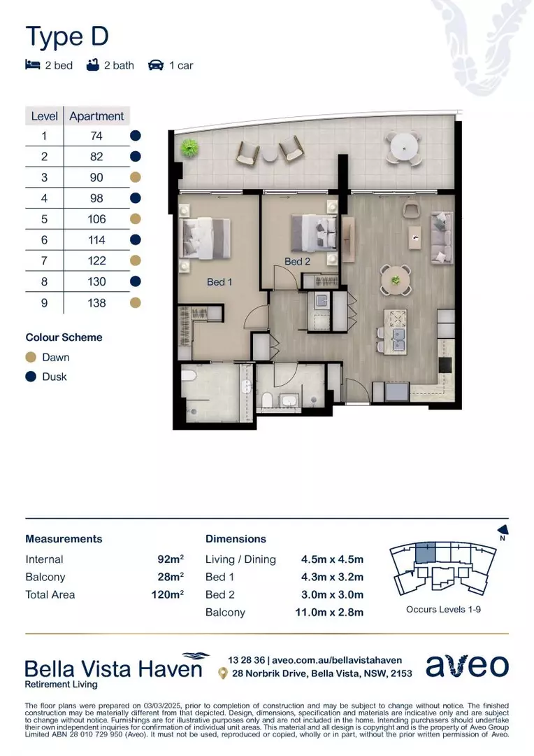 Generous, light-filled two-bedroom residence with a private balcony