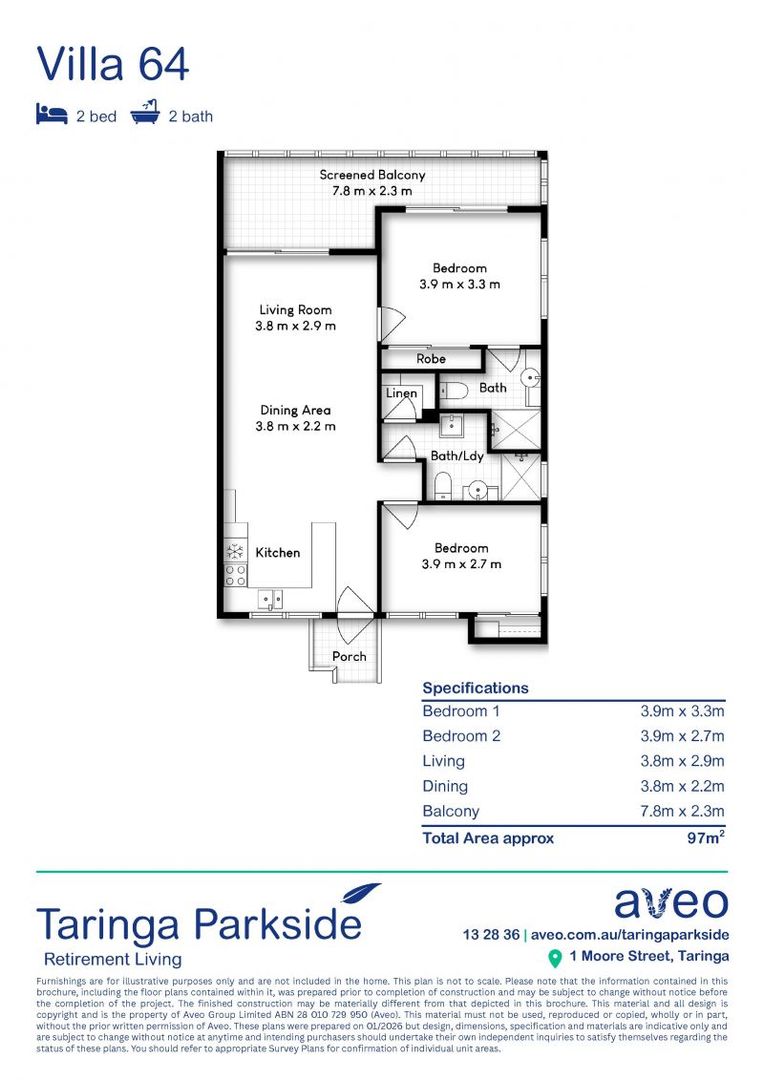 Spacious two-bedroom villa close to community centre