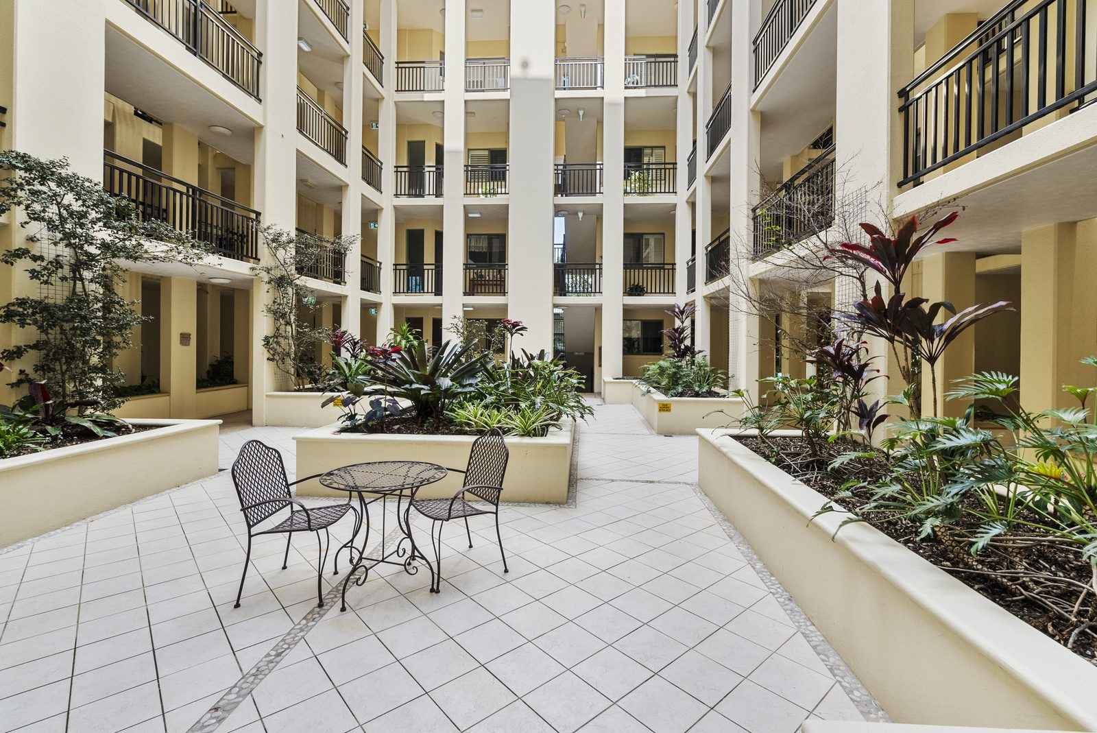 Modern one-bedroom apartment with large balcony.