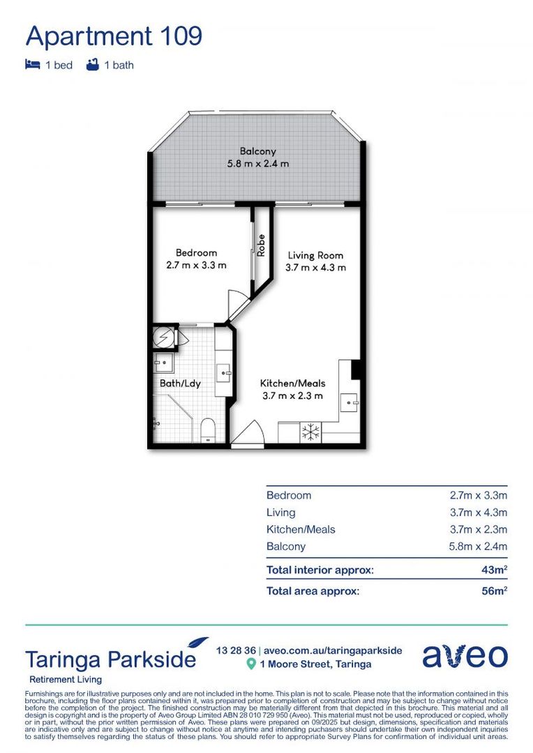 Top-level one-bedroom serviced apartment