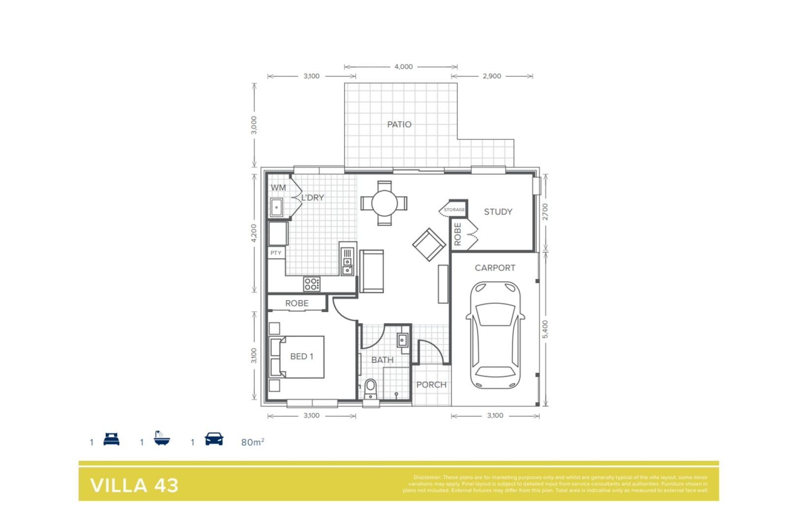 Villa 43 | 1 Bedroom + Study - Oak Tree Retirement Village Burpengary