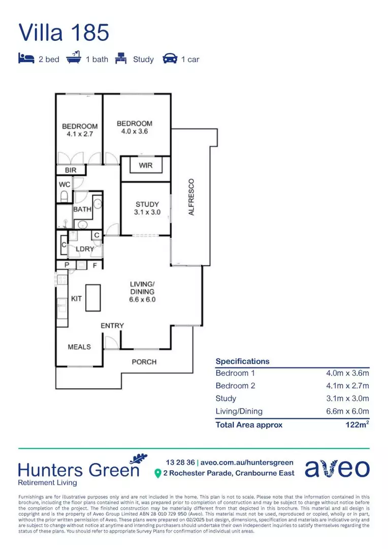 Stylish 2-bed + study villa with large open-plan living area