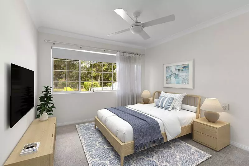 This elegant north east facing two bedroom unit offers refined living in a peaceful, private setting.