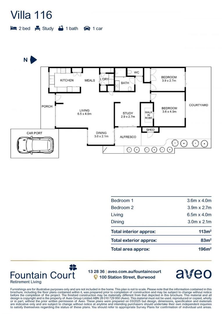 Large 2-bedroom plus study villa