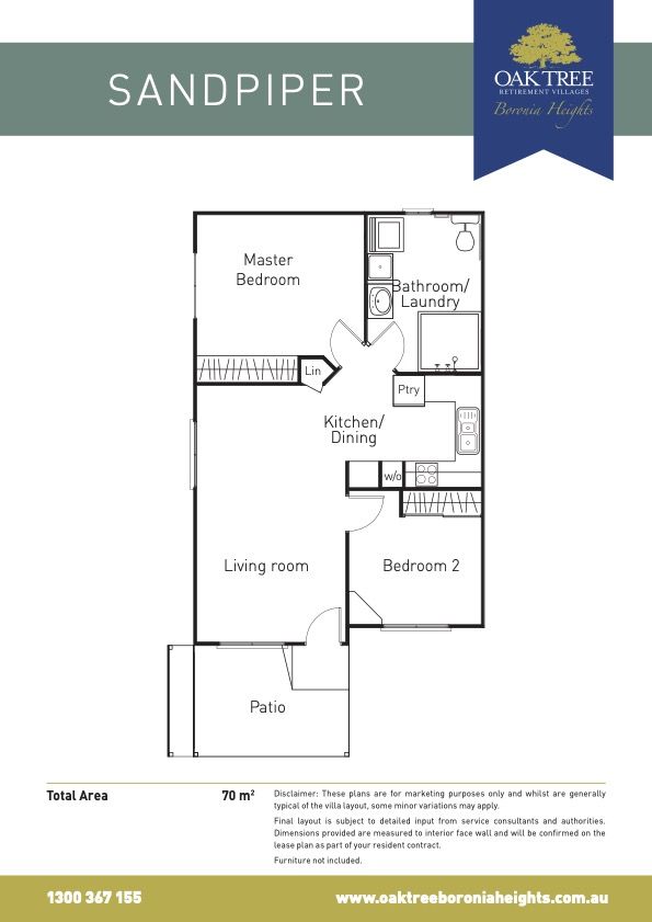 Oak Tree Retirement Village Boronia Heights - SANDPIPER DESIGN - 2 Bedroom + 1 Bathroom
