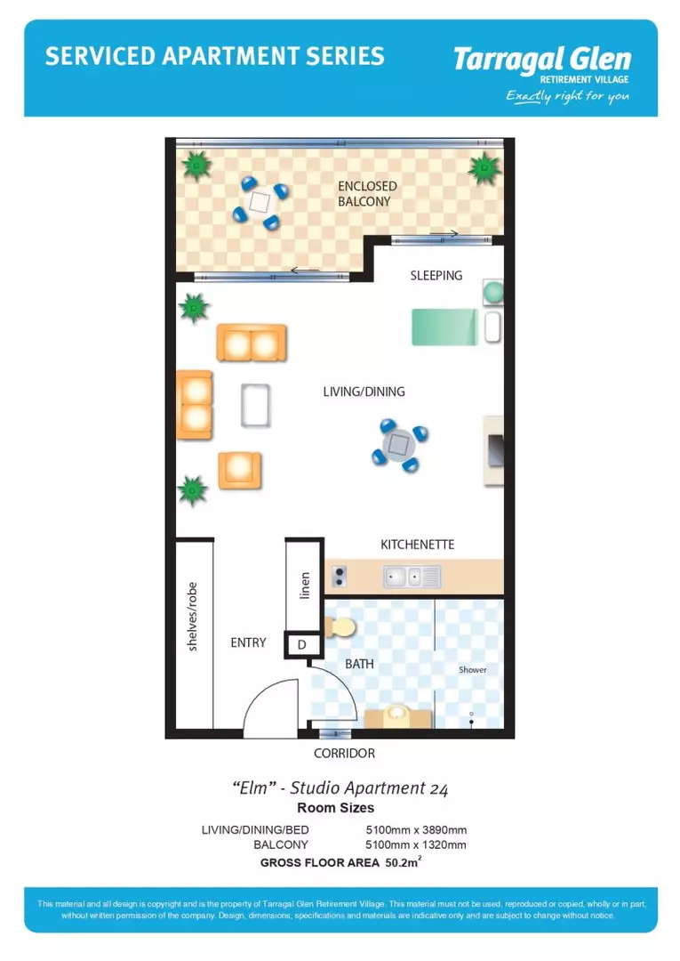 Ground floor studio apartment with East facing enclosed balcony