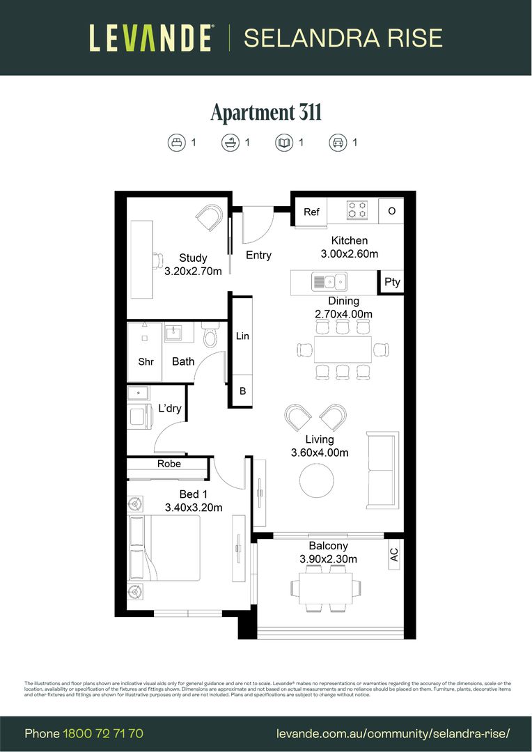 One Bedroom + Study | Apartment 311