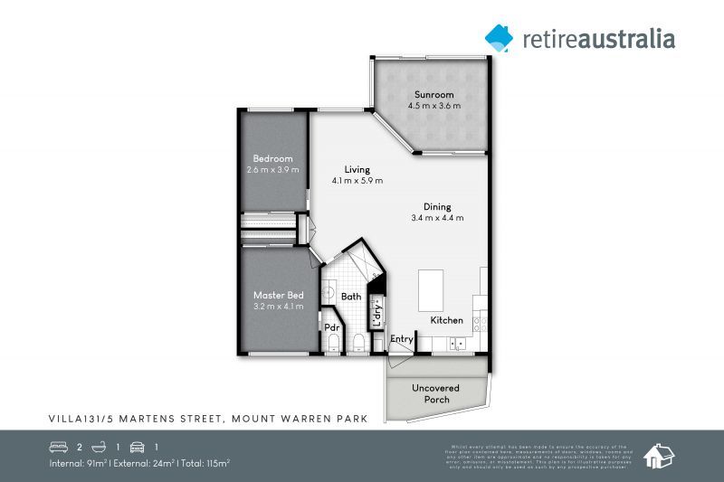 Beautiful two-Bedroom villa with sun-drenched sunroom featuring one bathroom plus a separate toilet.