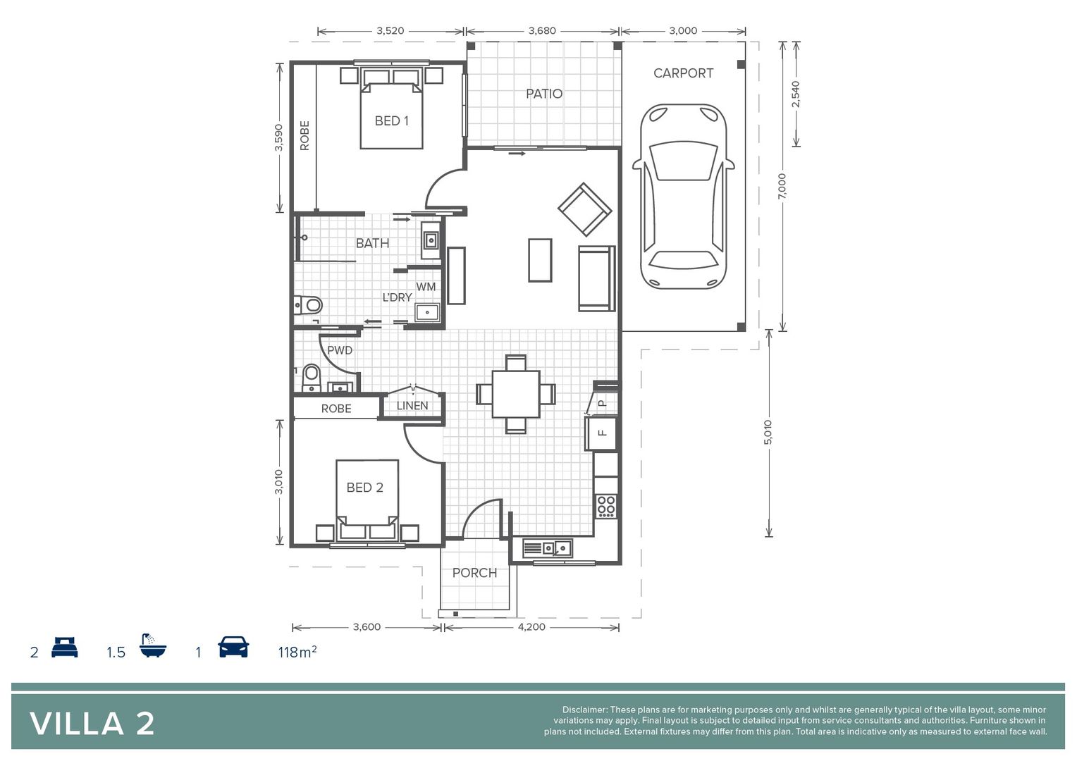 Oak Tree Retirement Village Tamworth - Villa 2 - 2 bed + 1 bath + 1 powder room