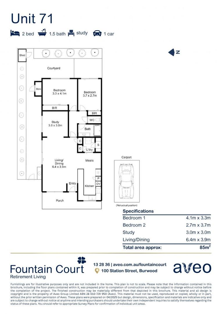 Northwest-facing 2-bedroom plus study villa