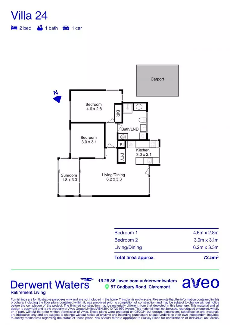 Level entry 2-bedroom villa with glimpses of the Derwent River