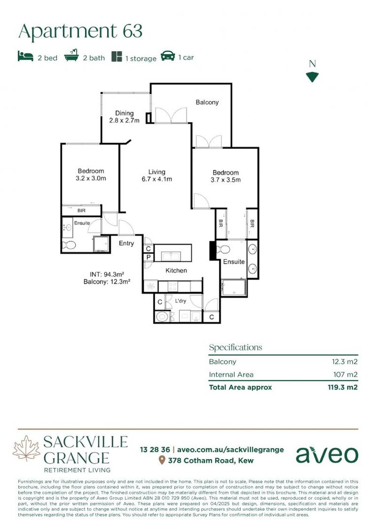 Spacious two-bedroom apartment facing the park