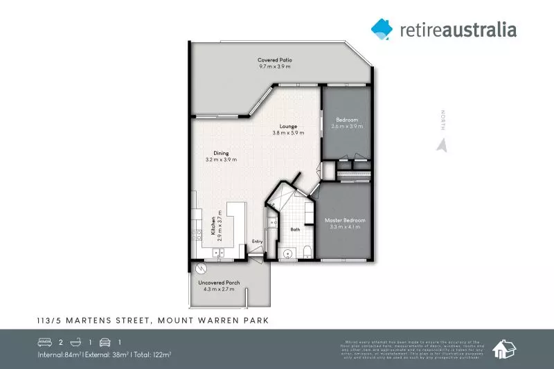 Beautiful two-bedroom, one bathroom villa with covered rear entertaining area.