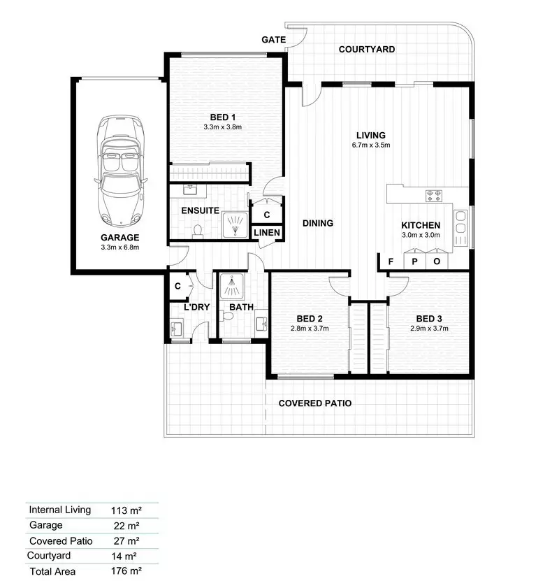 Expansive Three-Bedroom Home with Courtyard and Patio