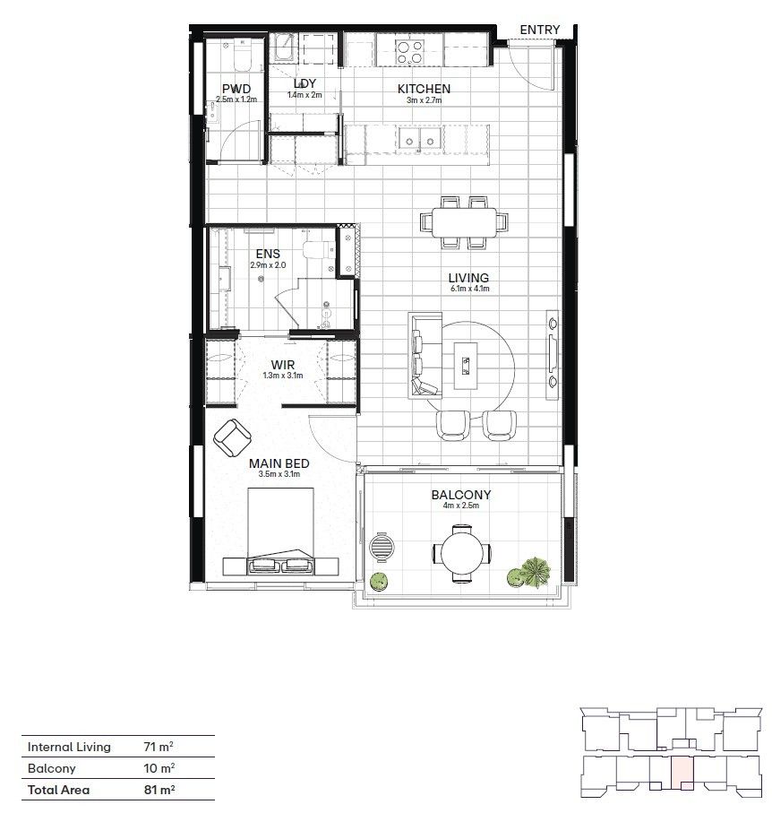 Spacious and modern one bedroom apartment