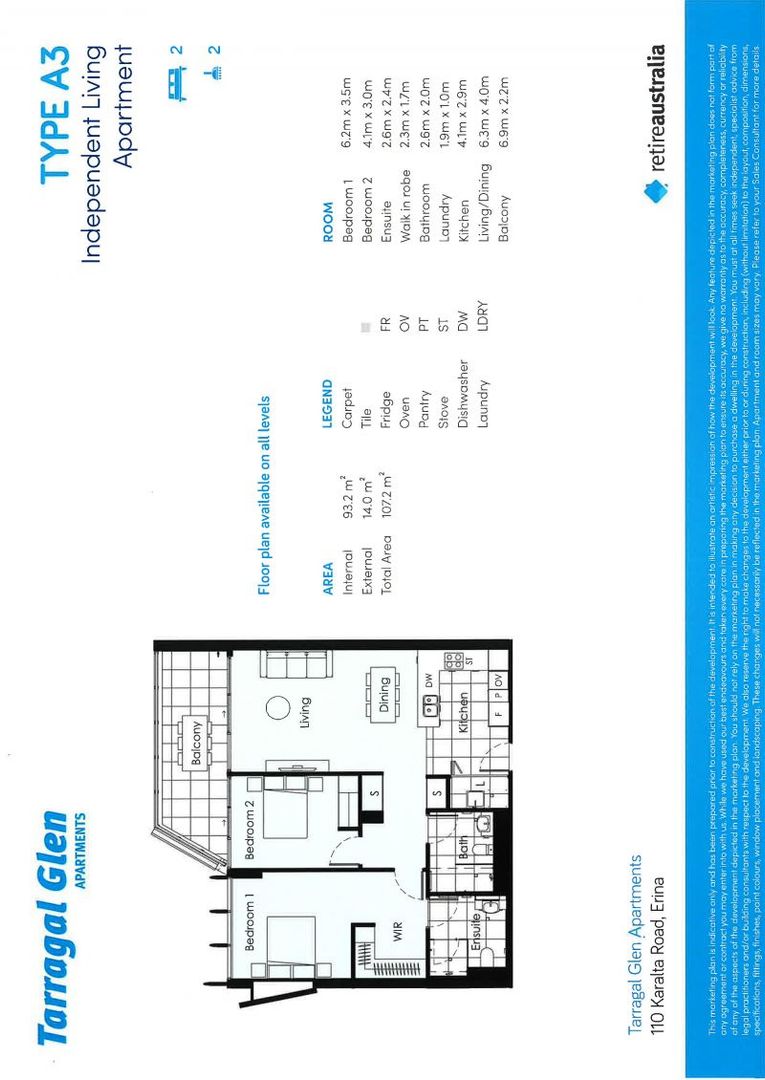 Independent Living Apartment 7105  2 bed 2 bath