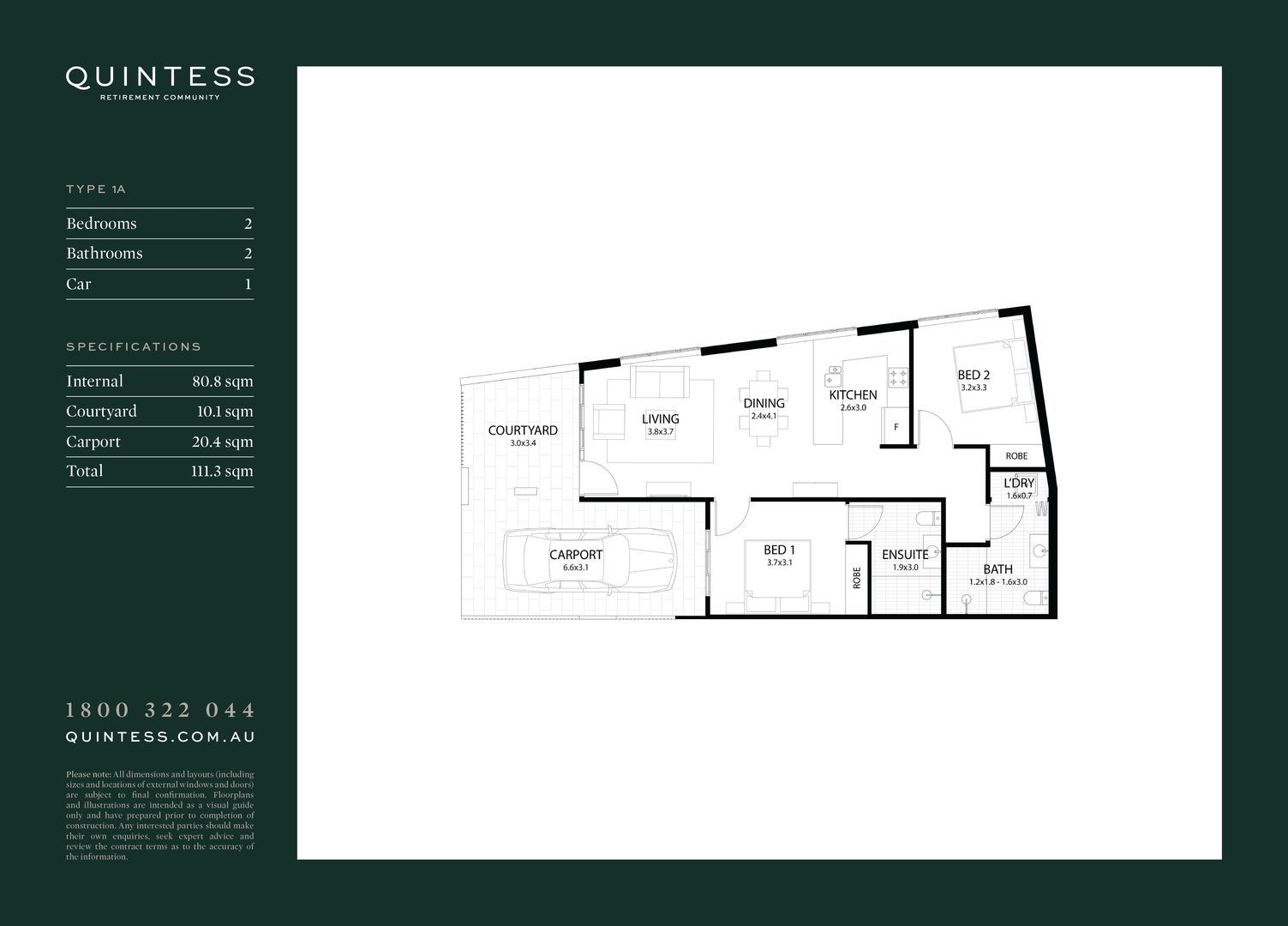 Last Chance – Final 2 Bed, 2 Bath, 1 Car Villa at $545K - Villa 220